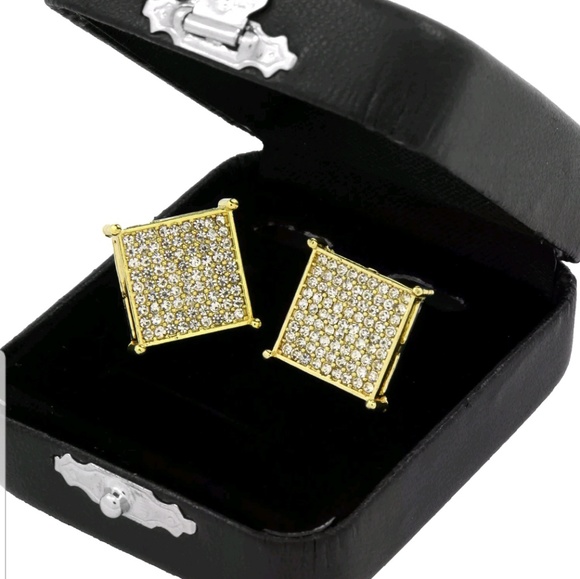 Other - Mens medium flat 14k Gold plated Iced Out Earrings